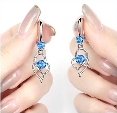 Dangle Plated Silver Nickel Free Earrings For Women Girls Teens Fashion Heart Dangle Drop Sparkly Crystal Earrings For Women Girls Teens (Blue) #TOP2