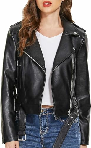 Image of Leather Jacket for women biker black
