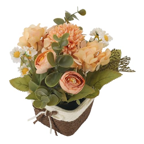 観葉植物 フェイクグリーン フェイクグリーン 高さ17cm 造花 オレンジローズ お世話不要 インテリア オフィス 玄関 窓側 リビング 飾り