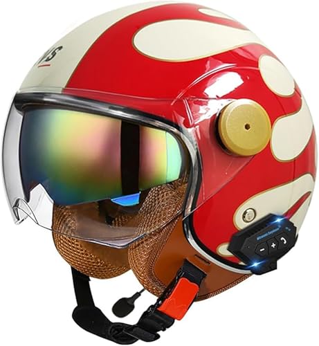 Casco Jet Da Moto Vintage Con Visiera, Casco Per Ciclomotore Bluetooth Omologato ECE, Casco Retrò Da Moto, Bici, Scooter, Chopper, Per Adulti, Uomini E Donne B3,XL/(61~62cm)