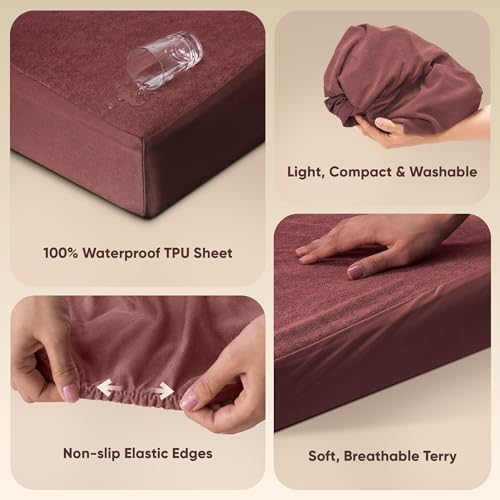 Image of Frido Bamboo Waterproof Mattress Protector for King Beds (72 x 72 Inch), Soft Bamboo Terry Comfort, Cooling Breathable & Noiseless Mattress Cover, Fit for Mattresses Up to 10 Inches (Rust Brown)
