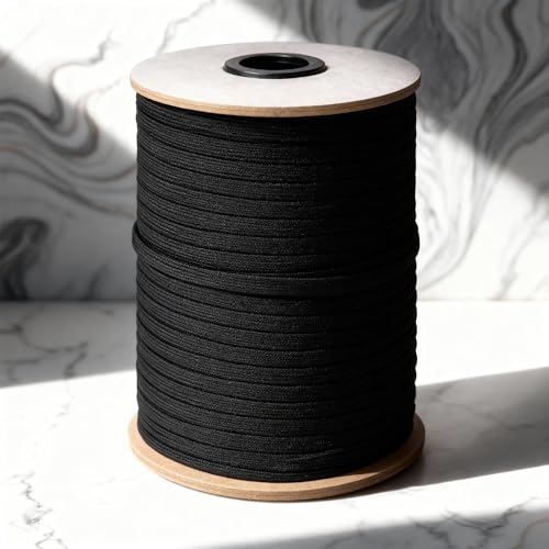 Image of 12mm x 100m Black Elastic Cord for Quality Sewing and Trimming - Stretchy String for Making Waistbands, Straps, Bracelets, Lingerie, Ribbons and Fabric Crafts - Roll of Soft Stretch Material