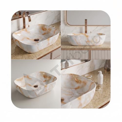 Image of Designer Ceramic Wash Basin For Bathroom | Over Counter Bathroom Basin | Counter Top Bathroom Sink | Wash Basin For Restaurant, Hotel (18 x13 x 5 Inch) (102)