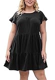 Nemidor Womens Cap Sleeve Plus Size Ruffle Loose Swing Tiered Babydoll Dress NEM267(Black,26W)