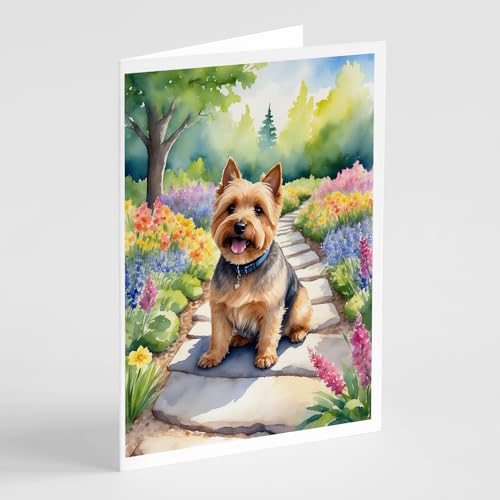 Caroline's Treasures Norwich Terrier Spring Path Greeting Cards Pack of 8 Blank Cards with Envelopes Whimsical A7 Size 5x7 Blank Note Cards