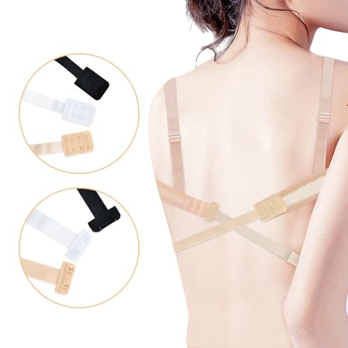 Lady Up Women's Low Back Bra Converter, Adjustable Backless Bra Strap Converter for Backless Dress Tank Tops, Bra Strap Extender Converter with 2 Hooks, 3 Pieces Black,White,Beige
