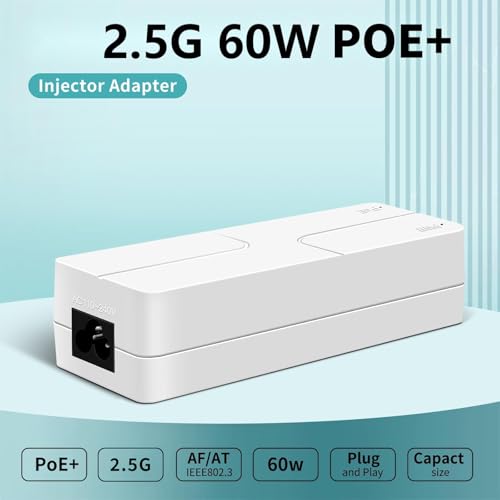 Inyector PoE hasta 60 W, Adaptador PoE de 2,5 Gigabit para cámaras IP y teléfonos IP, distancia de red hasta 100 m, fuente de alimentación PoE certificada UL, blanco miniatura 2