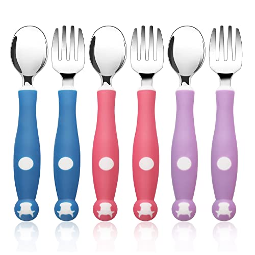 6 Pieces Toddler Utensils Kids Silverware Set With Silicone Handle, Children Safe Forks And Spoons Toddler Cutlery, 316 Stainless Steel & Food Grade Silicone #TOP10