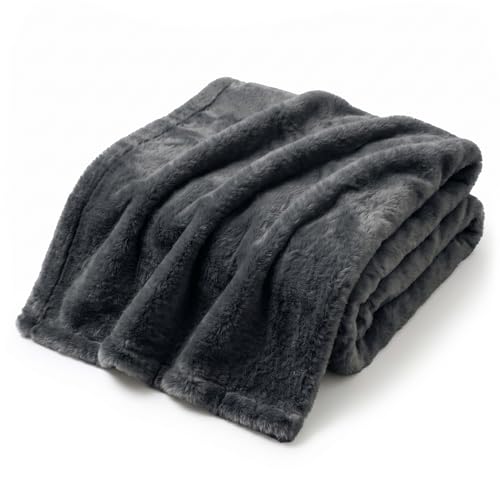 Americanflat 50x60 Double Sided Faux Fur Throw Blanket - Soft and Breathable Throw Blanket for Couch, Bed, Chair - Dark Gray Faux Fur Blankets Perfect for Home, Bedroom, or Outdoor Use