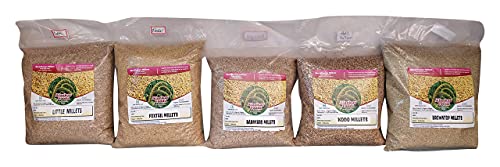 Shridhanya Unpolished Millets 5kg - Natural Grains Combo Pack of 5 | Foxtail Millet 1kg., Kodo Millet 1kg, Barnyard Millet 1kg, Browntop Millet 1kg, Littel Millet 1kg, Nutrient Powerhouse, High Protein & 100% More Fibre Than Rice
