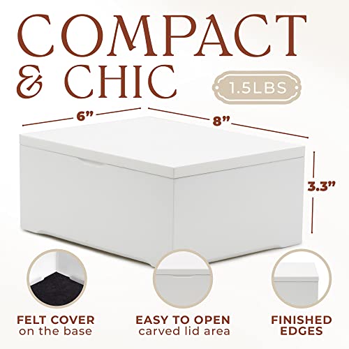 Mile & Stone Keepsake Box, Wooden Box For Storing Mementos, Sturdy Storage Box With Pink Interior For Trinkets, Jewelry, And Collectibles, Stylish Memory Box For Women, 8 X 6 X 3.3 Inches, White #TOP3