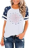 American Flag T Shirt Women 4th of July Shirts Raglan Short Sleeve Patriotic Tee Tops L Fireworks