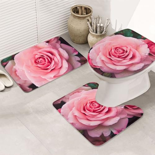 Tapis de salle de bain antidérapant flanelle rose avec contour WC U - 2