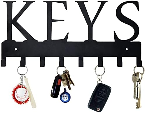 Key Holder for Wall, Nail-Free Key Holder, Wall Mounted Key Hooks for Wall, Metal Key Rack for Entryway, Hallway, Office, Matte Black,11.4''4.9''0.6''