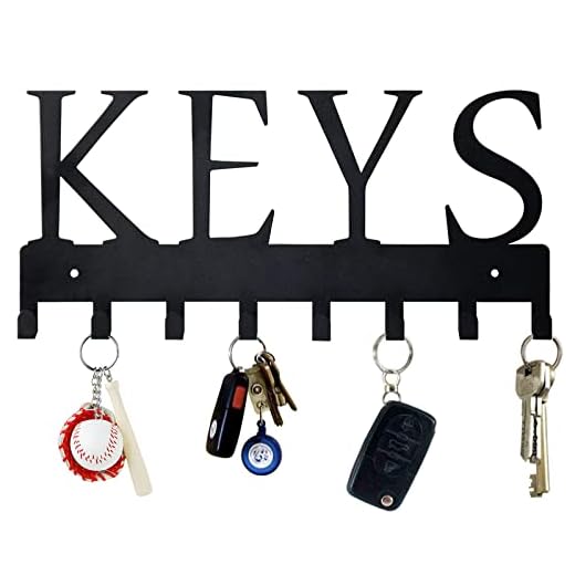 Key Holder for Wall, Nail-Free Key Holder, Wall Mounted Key Hooks for Wall, Metal Key Rack for Entryway, Hallway, Office, Matte Black,11.4''4.9''0.6''