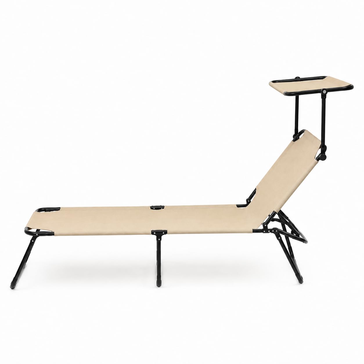 Lettino Pieghevole Con Tettuccio Regolabile Prendisole Parasole Schienale Reclinabile Regolabile Struttura In Metallo Nero Sedia Sdraio Per Spiaggia Mare Giardino Piscina 187 x 53 x 24 Cm (Beige)