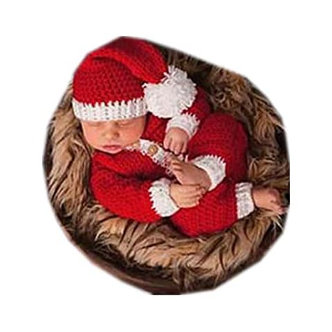 Newborn Photography Props Boys Girls Christmas Outfits Set, Baby Photo Props Handmade Headdress with Bodysuits Set, Red Wine, Medium Cover