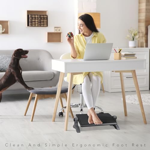 EHO Ottoman, Ergonomic Foot Rest for Under Desk, Adjustable Height and Angle, Rubber Platform, Anti-Slip, Ankle Support, Detachable Washable Cushion, Back and Leg Pain Relief, 21.6"L x 11.4"W, Black by EHO - Image 3