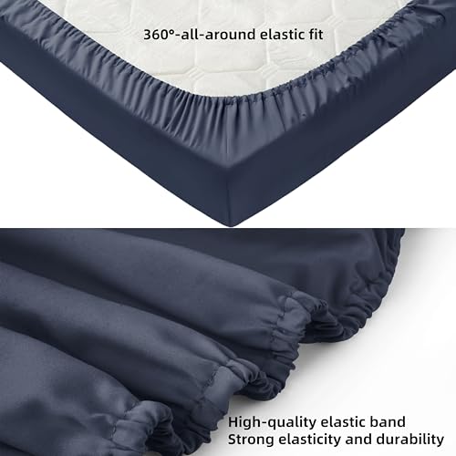 Image of HBHLFZ Crib Sheets for Boys, Girls, 28x52 Inch Fitted Crib Sheet - 8 Inch Deep Pocketed Fixed Sheet - Soft and Comfortable Microfibre - Fits Standard cot and Toddler mattresses, Dark Blue