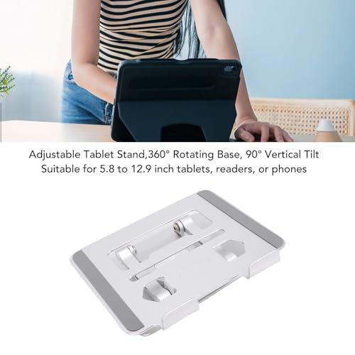 SUPYINI Einstellbarer Tablettenständer Faltbarer Tablettenständer 360 ° Drehungstablettenständer mit Aluminiumlegierbasis für 5,8 Bis 12,9 Zoll Tabletten Elektronische Leser (Silber)