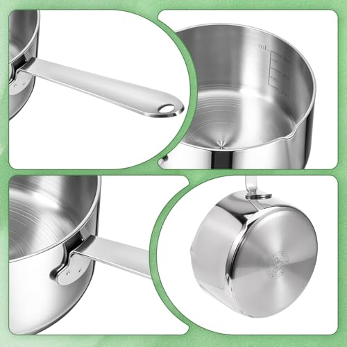 BOHUIZ 18/10 Stainless Steel Butter Warmer Measuring Pan, 0.5 Quart Small Sauce Pan with Dual Pour Spout, 17OZ/500ml Coffee Milk Chocolate Butter Melting Pot by BOHUIZ - Image 3