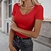 Women V Neck Short Sleeve Tight Fitted Summer Dressy Casual Sexy Cute Tops T Shirts Tee Tshirt Casual V Neck (Red, S)