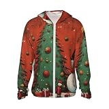 ZTPOWQA Sudadera con capucha para hombre, diseño de muñeco de nieve, con estampado de árbol de Navidad, ligera, transpirable, protección solar, para correr al aire libre, Negro, XL