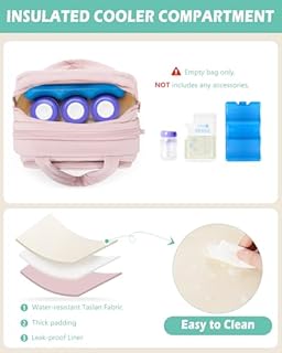 Trahzia Wearable Breast Pump Bag Compatible with Momcozy and Eufy, Portable Pumping Bag with Cooler Compartment, Breast Pump Carrying Case with Drying Mat for Work, Travel and Family Use, Pink