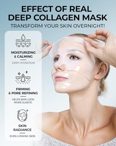 Wokatta 6 Pack Bio-Collagen Face Mask, Hydrating Overnight Masks, Fine Lines Face Lifting Mask for Elasticity, Pore Minimizing, Firming, Moisturizing, Facial Mask Skincare