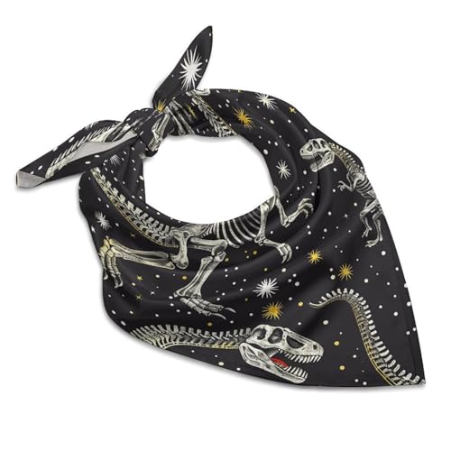 Dinosaur Skeleton Head Scarf Like Silk Scarf Lightweight Fashion Satin Hair Bandanas for Women Boho Headscarf Hair Wrap Bandana Headband Handkerchief Silk Scarves for Bag Purse Neck 18 Inch