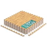 Yes4All Tapetes Encastrables De EVA, Baldosas De Piso Tipo Rompecabezas, Acolchado De Espuma Con Borde Para Muebles, Espacios Del Hogar, Sala De Estar, Garaje - Light Walnut Wood, 1.02 m2