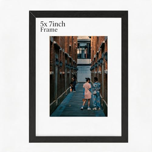 MEGAROOM Wood 7x5 Photo Frame - Photo Frame 7x5 for 17.8 x 12.7cm Photo Wall Hanging - 5x7 Picture Frame with Clear Perspex Front - Wall Mounting to Hang Portrait or Landscape (Black)