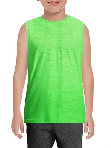 Boys Gradient Athletic Tank Tops Kids Dry Fit Sleeveless Crewneck Workout Shirts 5-14 Years Neon Green