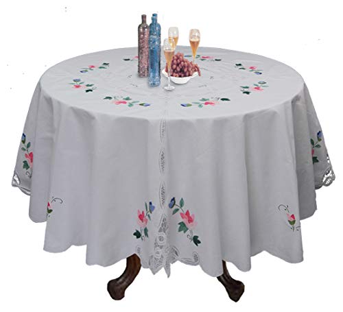 Creative Linens Battenburg Lace Tablecloth 68" Round with Hand Applique