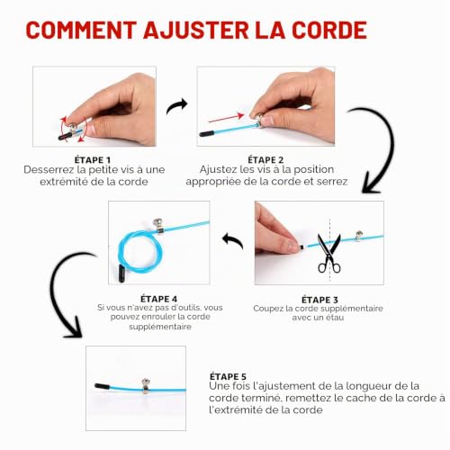 Edifit, Corde a Sauter Sport, 3 Mètres, Poignée de 165 mm, Réglable, Sport Maison, pour Hommes et Femmes, Fitness, Boxe, Crossfit, Entraînement (Rouge et Noir) – vue 5