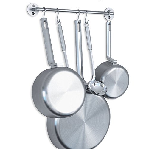 Wallniture Gourmet Kitchen Rail Rack Pot Pan Lid Organizer And 10 Hooks 16 Inch Gray #TOP2