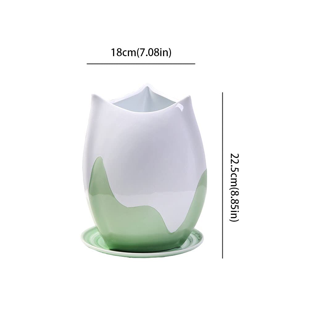 HIHELO Doniczka na rośliny zielono-biała ceramiczna doniczka do salonu dom biuro stolik kawowy dekoracja na biurko doniczka kreatywna doniczka na kwiaty doniczki na kwiaty (rozmiar: C)