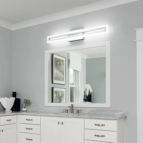 Image of SOLFART Brushed Nickel Bathroom Vanity Light 32 Inch Bathroom Lighting Fixtures Over Mirror 6000K