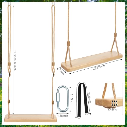Hollowfly 2 Pcs Wood Swing Seat Carbonized Hanging Wood Tree Swing with Adjustable Rope Anticorrosive Waterproof 440lbs Load for Indoor Outdoor Garden Yard Backyard 24 x 6.3 x 1.42 Inch(Vivid Style)