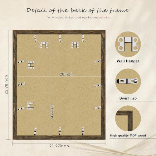 Image of Picrit 20x24 Rustic Brown Picture Frame, Poster Frame for Wall, 3 Pack