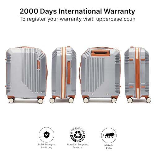 Image of uppercase Vector (Cabin) 55cm, Sustainable Trolley Bag, Hardsided Anti-Scratch 8 Wheel Double Spinner Luggage, TSA Lock & Anti-Theft Zippers, Suitcase for Unisex, 2000 Days Warranty (Silver)