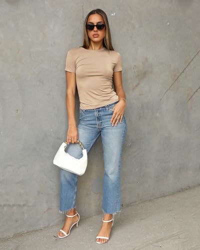 Image of Abardsion Women's Casual Basic Slim Fit T Shirts | Summer Clothes 2026 Going Out Crop Tops Short Sleeve Crew Neck Ladies Tees
