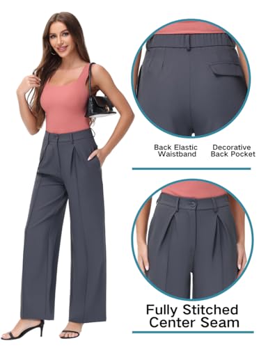 Women Wide Leg High Waisted Flowy Dress Pants Workout Casual Trousers Dark Grey2