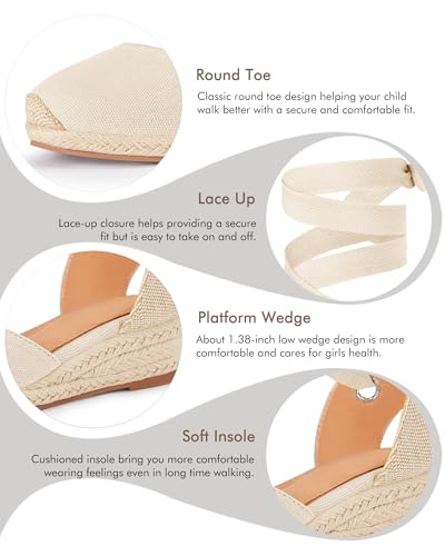 Image of Coutgo Girls Espadrille Platform Wedge Sandals Closed Toe Lace Up Ankle Strap Summer Shoes Toddler Little Big Kid