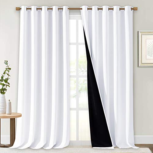 Image of NICETOWN Full Shading Cold Blocking Curtains for Windows, Super Heavy-Duty Black Lined Blackout Curtains for Bedroom, Privacy Assured Window Treatment (White, Pack of 2, 70 inches W x 95 inches L)
