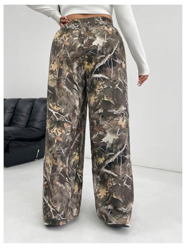 WDIRARA Women's Plus Size Camo Pants Elastic Waist Wide Leg Camouflage Loose Casual Trousers2