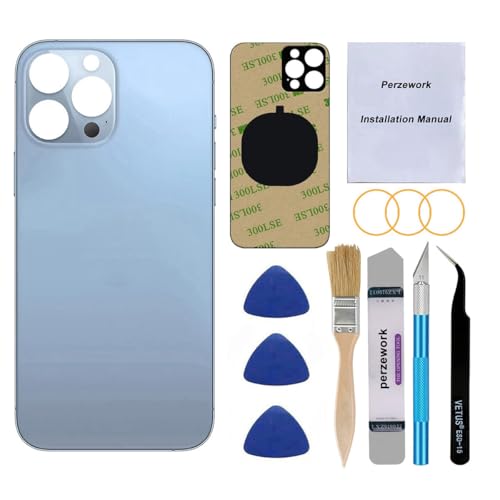 Perzework OEM Rear Cover Back Glass Replacement for iPhone 13 pro max 6.7 inch All Carriers with with Installment Manual and Professional Repair Tool Kits(Sierra Blue