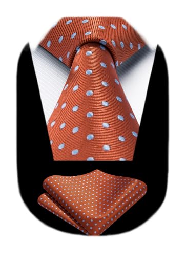HISDERN Ties for Men Classic Burnt Orange Silk Tie and Pocket Square Set Formal Business Necktie Handkerchief Wedding Party Mens Neckties