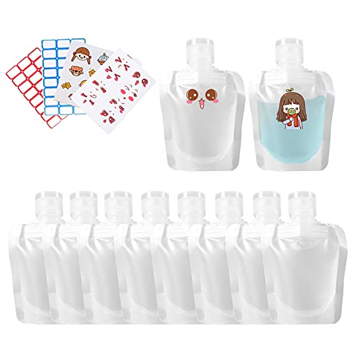 Travel Size Refillable Empty Squeeze Pouch,Transparent Clamshell Packaging Bag,Stand Up Spout Pouch Leakproof Cosmetic Toiletry Containers for Lotion/Face Cream/Shampoo/Hand Soap(10pcs) (50ml)
