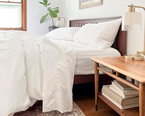 Organic Cotton Full Percale Sheets Set - GOTS Certified, Premium Quality, 4-Piece Set, Long Staple Percale Weave Sheets for Full Size Bed - Breathable, Deep Pockets & Hypoallergenic - Thumbnail 2